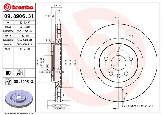 Disque de frein BREMBO 09.8906.31