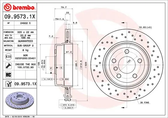 Disque de frein BREMBO 09.9573.1X