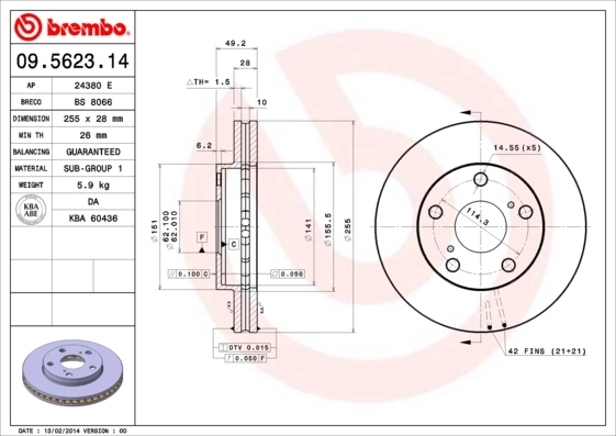 Disque de frein BREMBO 09.5623.14
