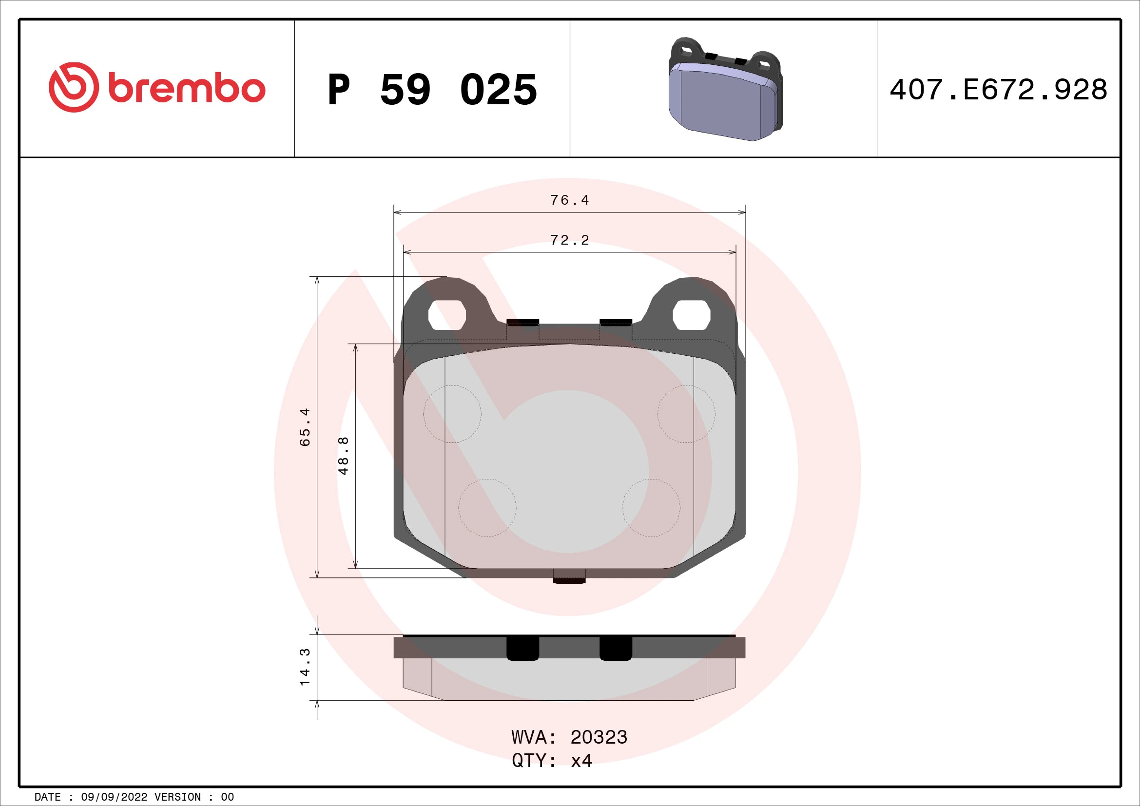 Kit de plaquettes de frein, frein à disque BREMBO P 59 025