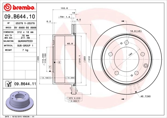 Disque de frein BREMBO 09.B644.11