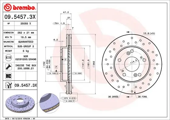 Disque de frein BREMBO 09.5457.3X