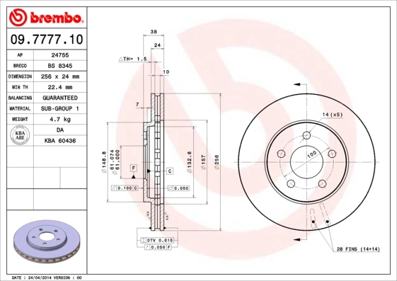 Disque de frein BREMBO 09.7777.10