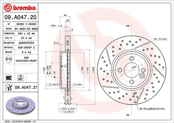 Disque de frein BREMBO 09.A047.21