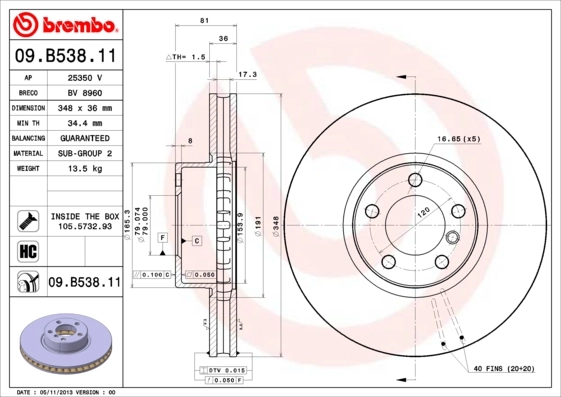 Disque de frein BREMBO 09.B538.11