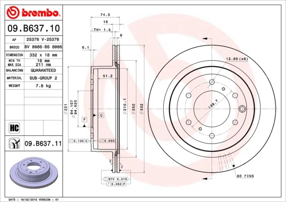Disque de frein BREMBO 09.B637.11