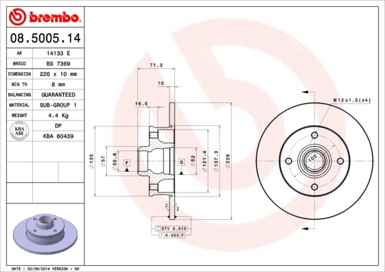 Disque de frein BREMBO 08.5005.14