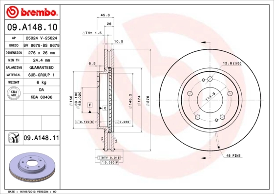 Disque de frein BREMBO 09.A148.11