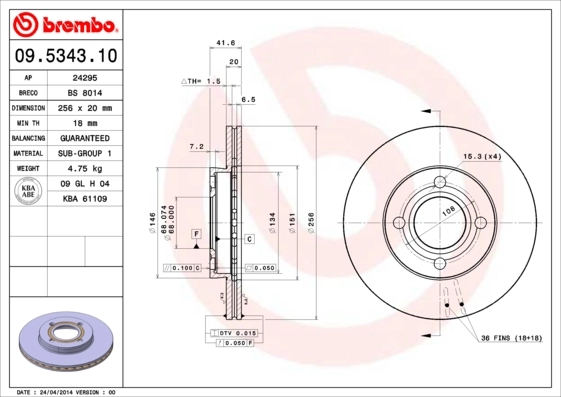 Disque de frein BREMBO 09.5343.10