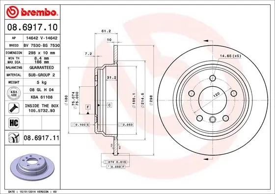 Disque de frein BREMBO 08.6917.11