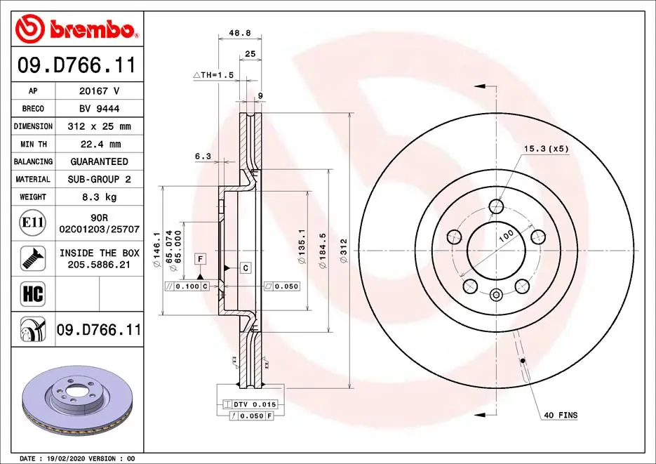 Disque de frein BREMBO 09.D766.11