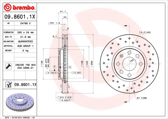 Disque de frein BREMBO 09.8601.1X