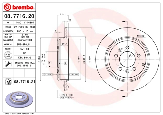 Disque de frein BREMBO 08.7716.21