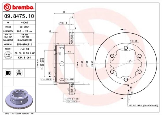 Disque de frein BREMBO 09.8475.10