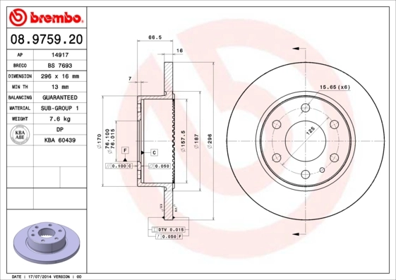 Disque de frein BREMBO 08.9759.20