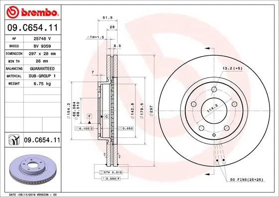 Disque de frein BREMBO 09.C654.11
