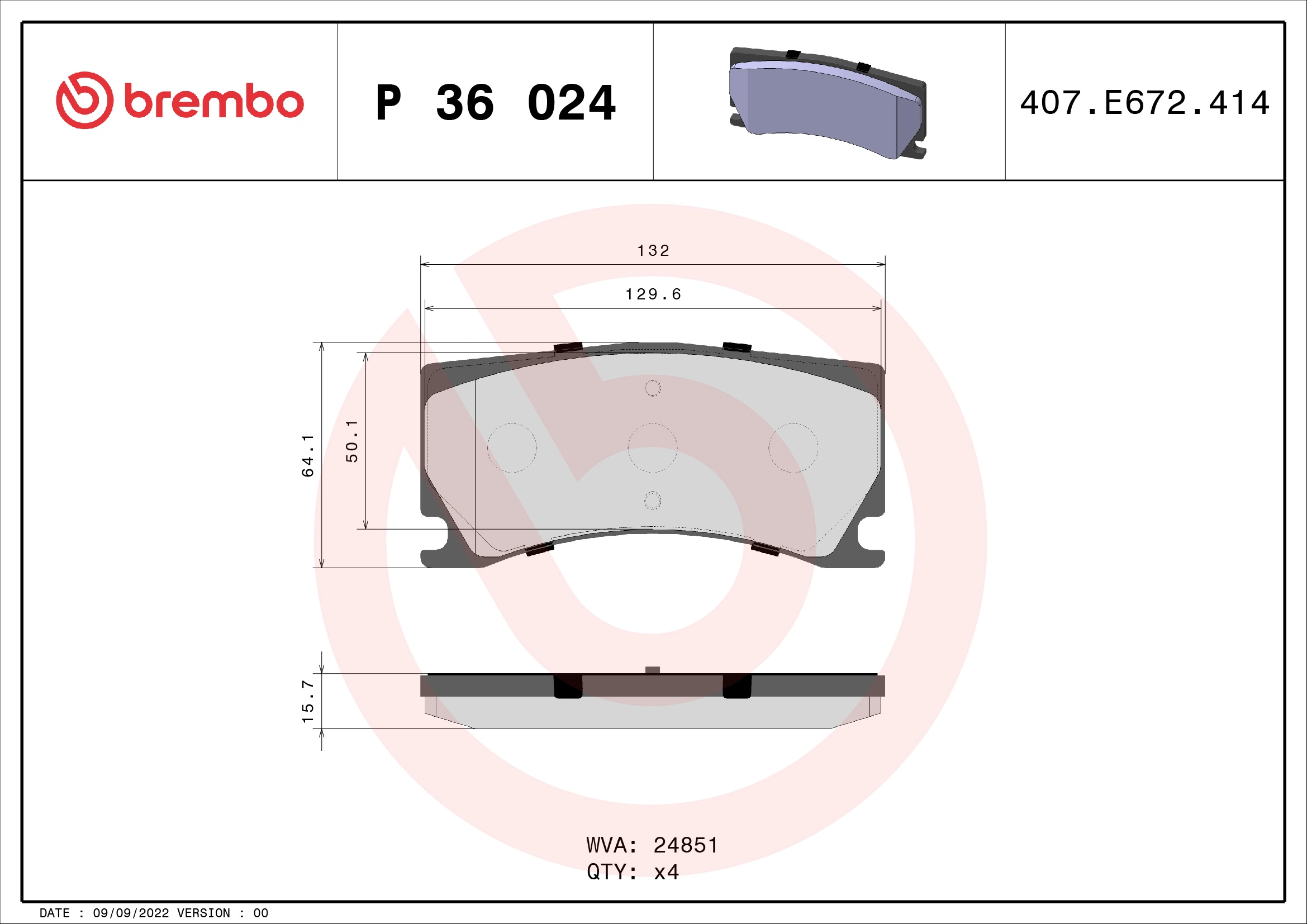 Kit de plaquettes de frein, frein à disque BREMBO P 36 024