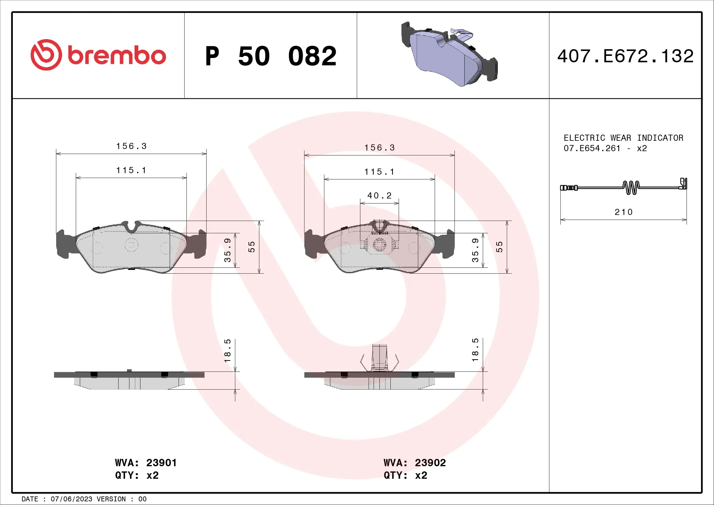Kit de plaquettes de frein, frein à disque BREMBO P 50 082