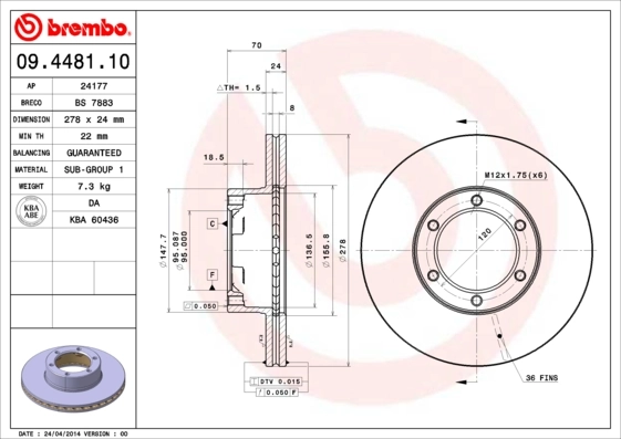 Disque de frein BREMBO 09.4481.10
