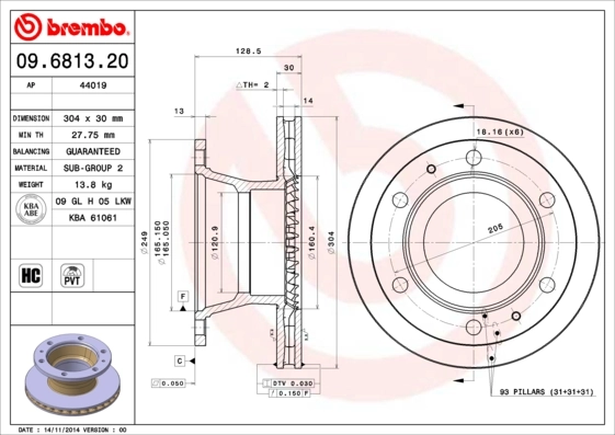 Disque de frein BREMBO 09.6813.20