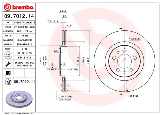 Disque de frein BREMBO 09.7012.11