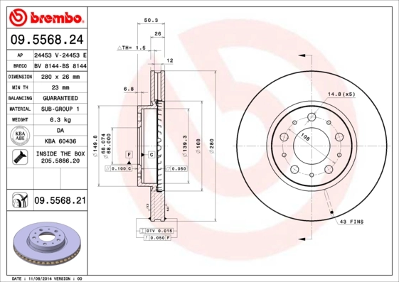 Disque de frein BREMBO 09.5568.21