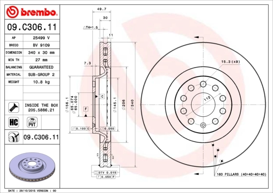 Disque de frein BREMBO 09.C306.11