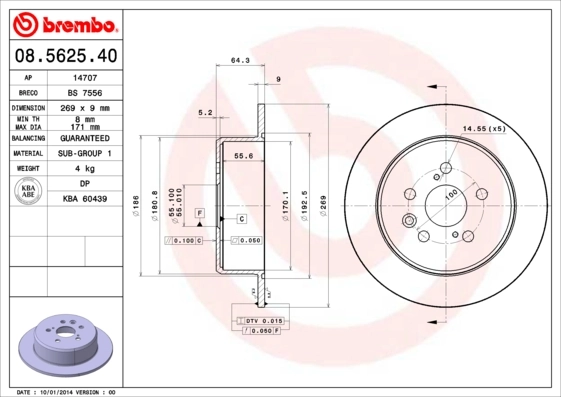 Disque de frein BREMBO 08.5625.40