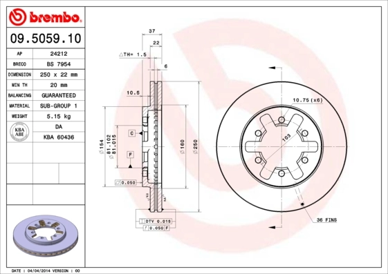 Disque de frein BREMBO 09.5059.10