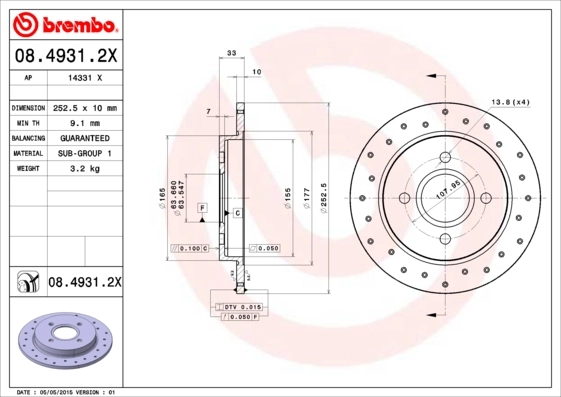 Disque de frein BREMBO 08.4931.2X