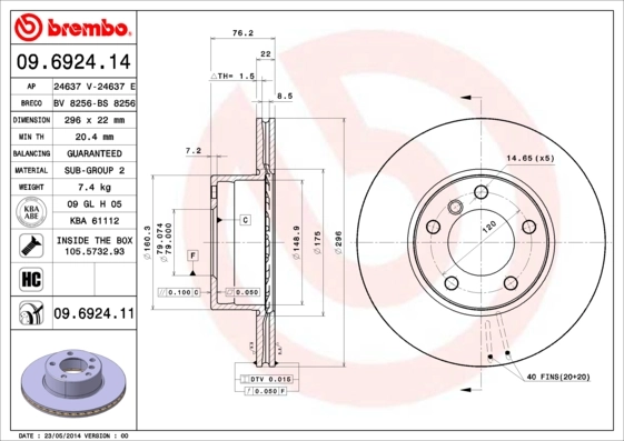 Disque de frein BREMBO 09.6924.11