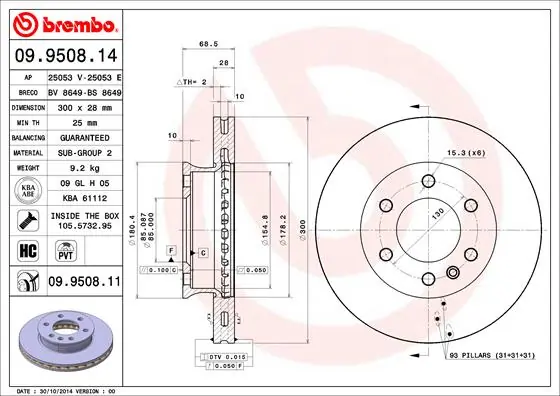 Disque de frein BREMBO 09.9508.11