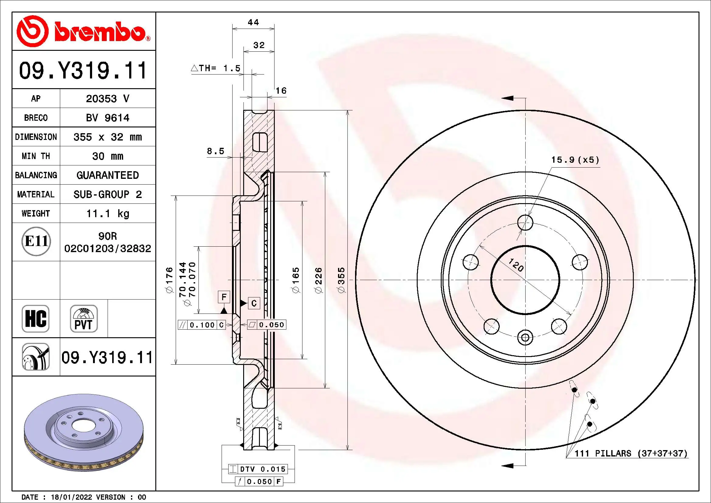 Disque de frein BREMBO 09.Y319.11