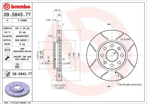 Disque de frein BREMBO 09.5843.77