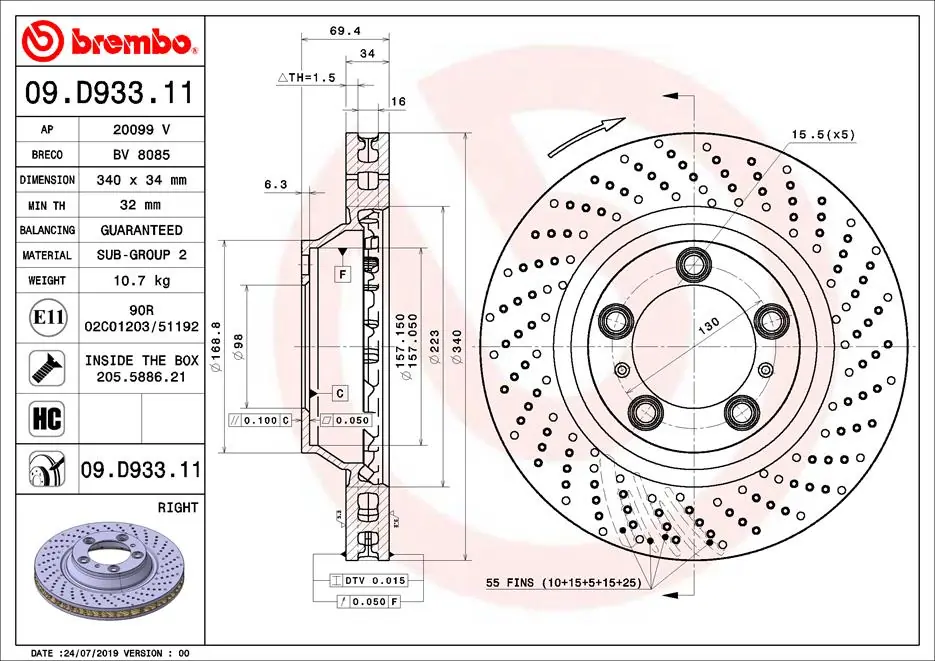 Disque de frein BREMBO 09.D933.11