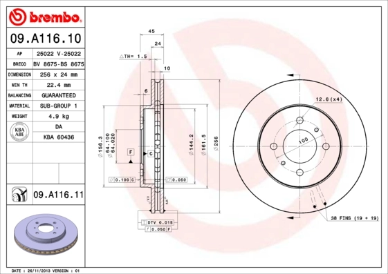Disque de frein BREMBO 09.A116.11