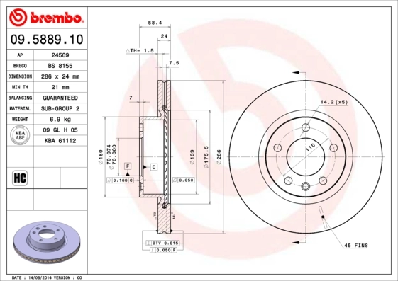 Disque de frein BREMBO 09.5889.10