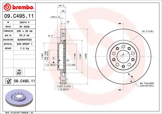 Disque de frein BREMBO 09.C495.11