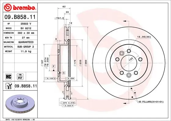 Disque de frein BREMBO 09.B858.11