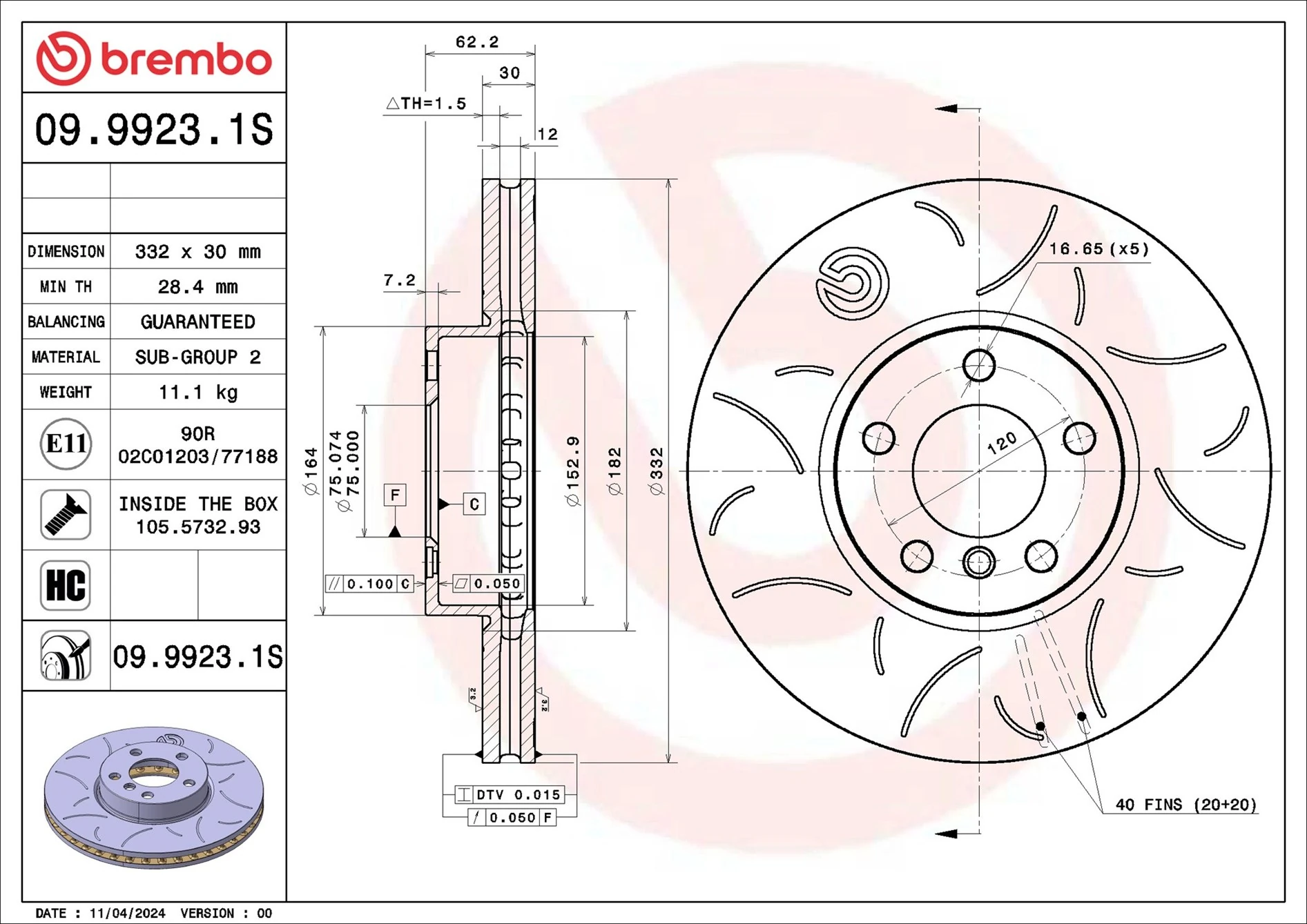 Disque de frein BREMBO 09.9923.1S