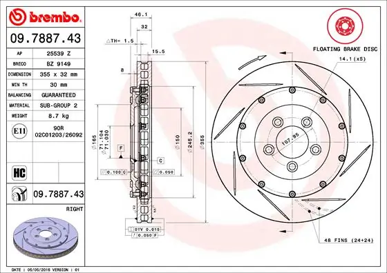 Disque de frein BREMBO 09.7887.43