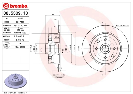 Disque de frein BREMBO 08.5309.10