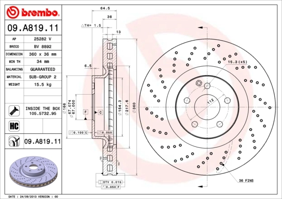 Disque de frein BREMBO 09.A819.11