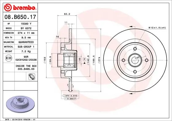 Disque de frein BREMBO 08.B650.17