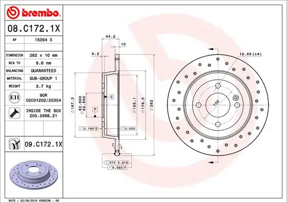 Disque de frein BREMBO 08.C172.1X