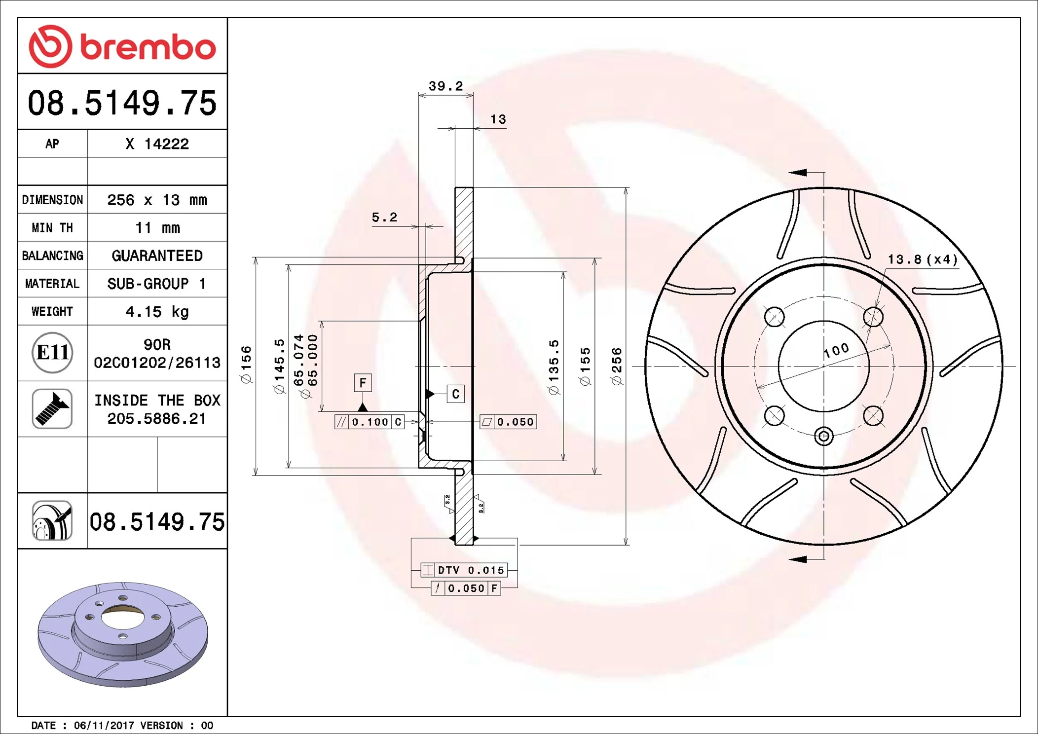 Disque de frein BREMBO 08.5149.75