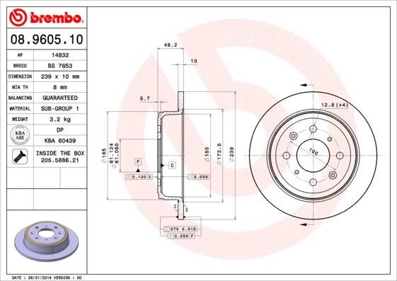 Disque de frein BREMBO 08.9605.10