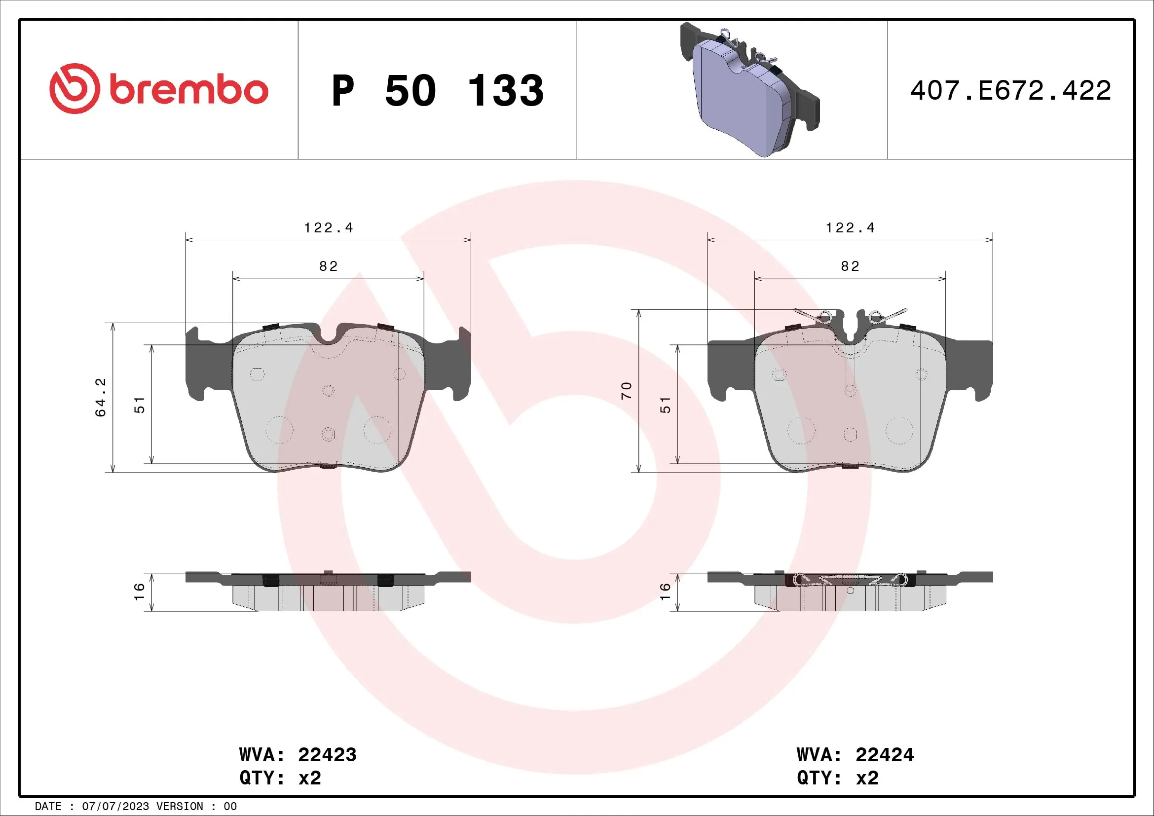 BREMBO P 50 133 — Колодка гальм. диск. MB C-CLASS задн. (вир-во BREMBO)