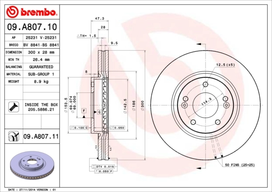 Disque de frein BREMBO 09.A807.11