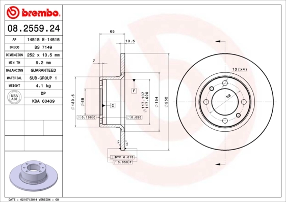 Disque de frein BREMBO 08.2559.24